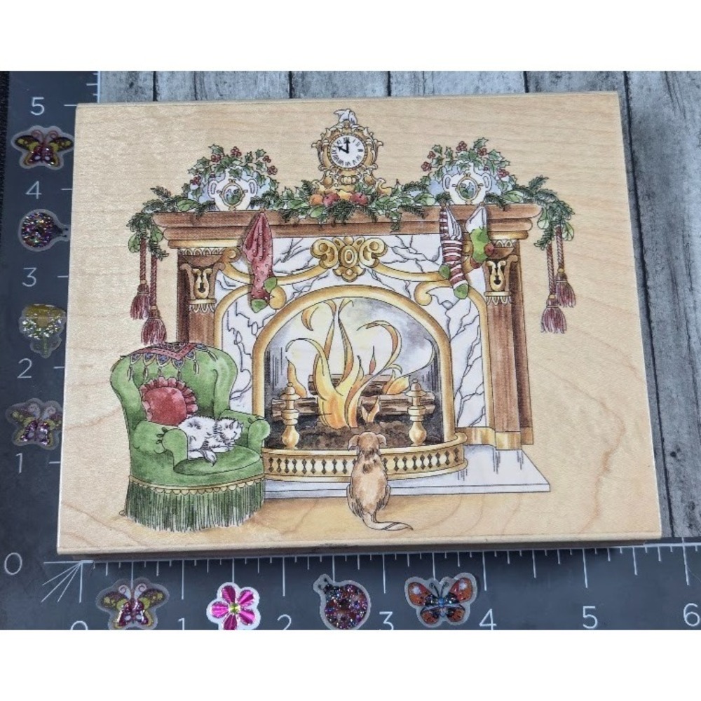 Stamps Happen Victorian Fireplace 80060 Christmas Rubber Stamp Wood #A24